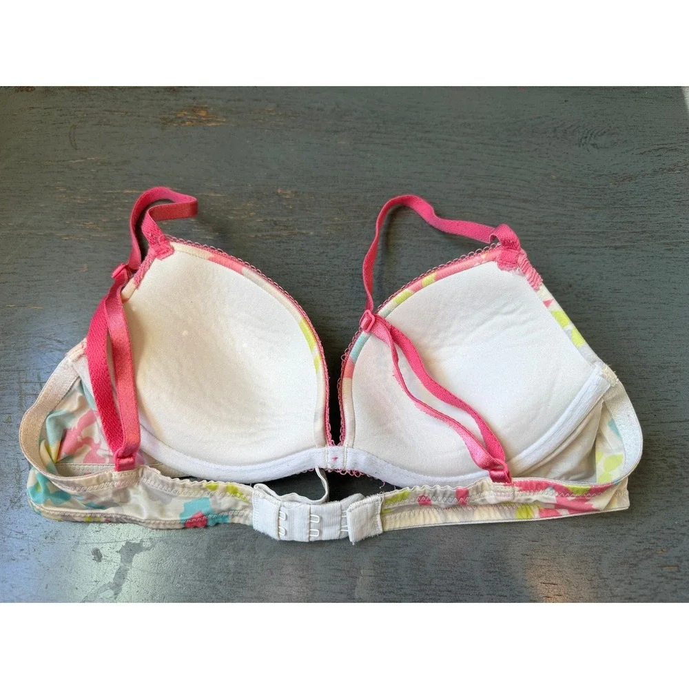 Calvin Klein 32A Floral Print Push Up Bra Pink Lace Trim Underwire Padded
